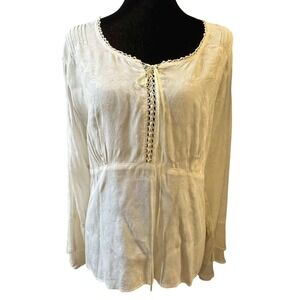 Vintage Blouse Top Cream Boho Renaissance Pirate Lace Pintuck Floral Small